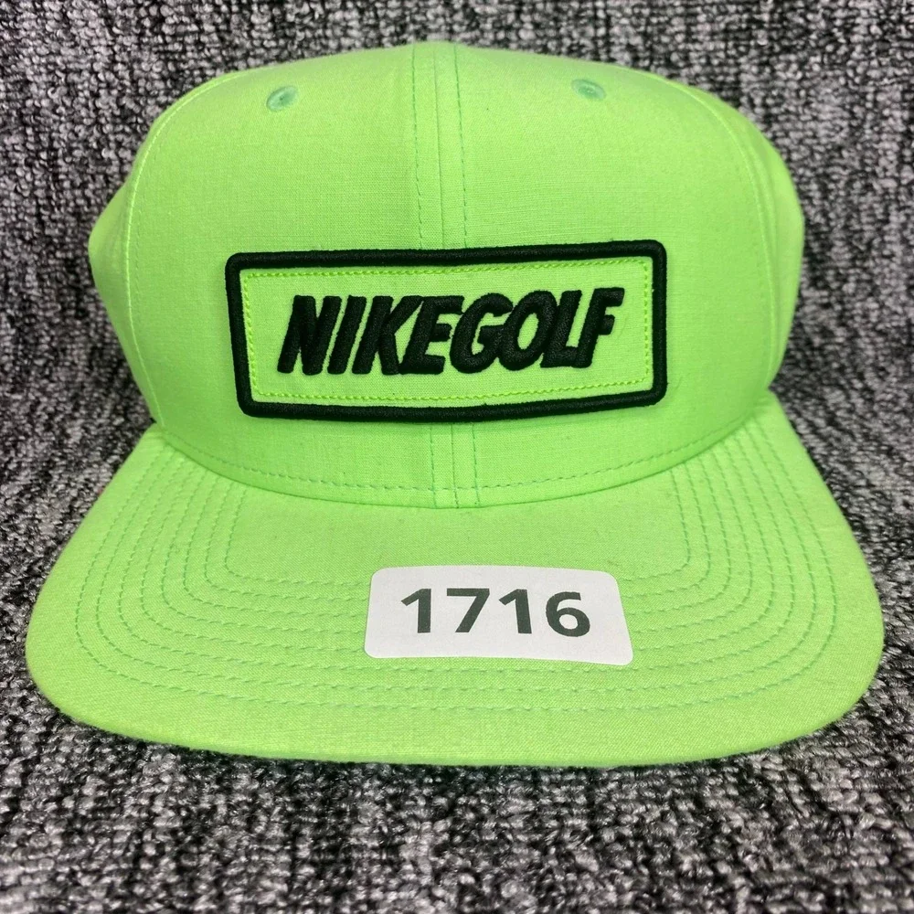 Nike Golf Hat Cap Neon Green Black Patch Leather Strapback Flat Bill Mens OSFM